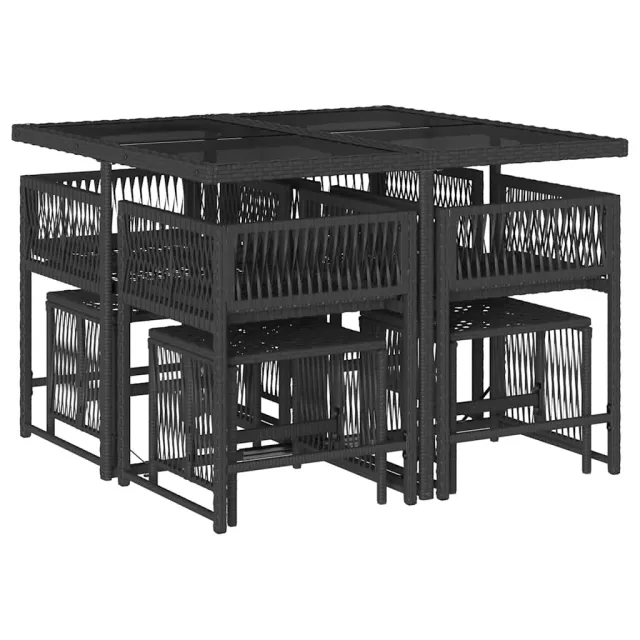 Ensemble à manger de jardin 9pcs coussins noir résine tressée