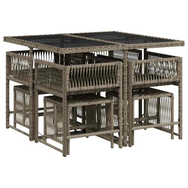 Ensemble à manger de jardin 9 pcs coussins gris résine tressée