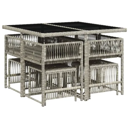 Ensemble à manger de jardin et coussins 9 pcs gris clair rotin