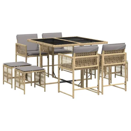 Ensemble à manger de jardin et coussins 9 pcs mélange beige 2