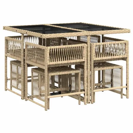 Ensemble à manger de jardin et coussins 9 pcs mélange beige