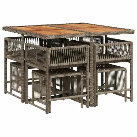 Ensemble à manger de jardin 9 pcs coussins gris résine tressée
