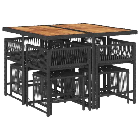 Ensemble à manger de jardin 9pcs coussins noir résine tressée