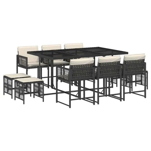 Ensemble à manger de jardin 11 pcs coussins noir résine tressée