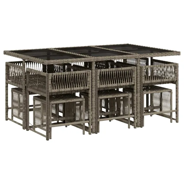 Ensemble à manger de jardin 11pcs avec coussins gris poly rotin