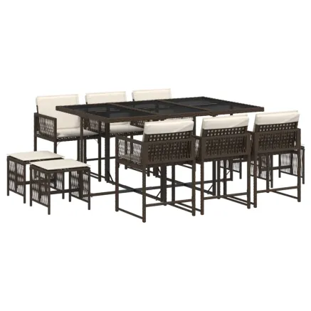 Ensemble à manger de jardin et coussins 11 pcs marron rotin 2
