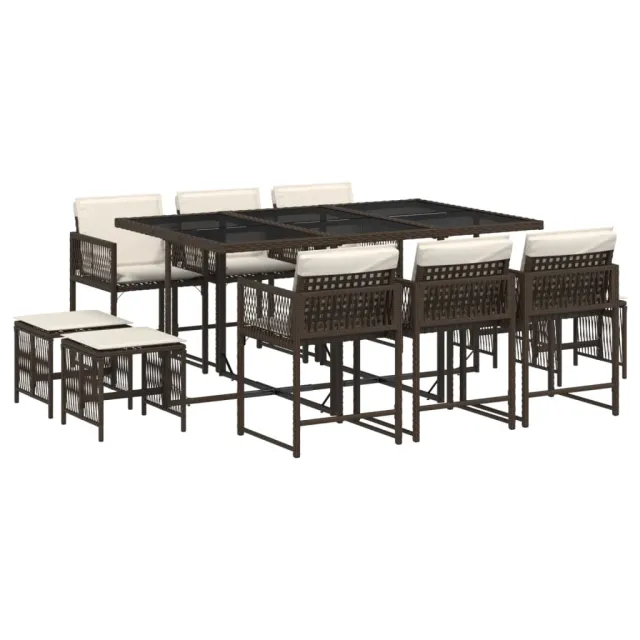 Ensemble à manger de jardin et coussins 11 pcs marron rotin