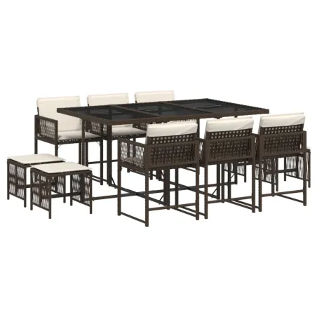 Ensemble à manger de jardin et coussins 11 pcs marron rotin