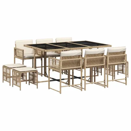 Ensemble à manger de jardin et coussins 11 pcs beige poly rotin 2