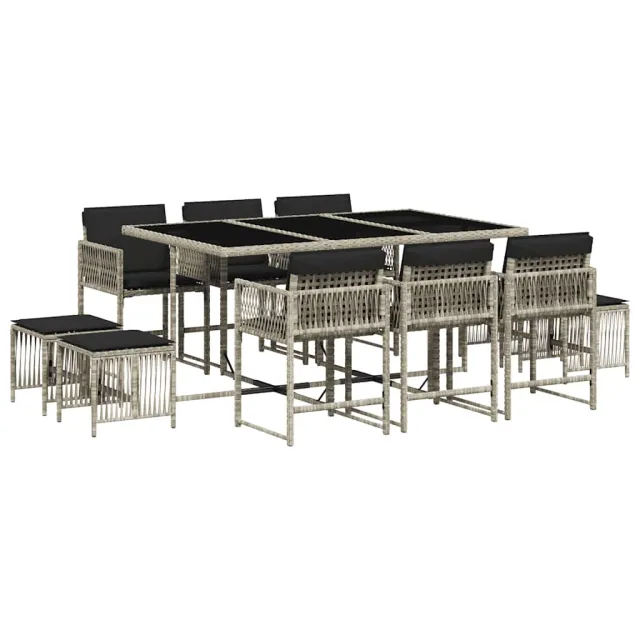 Ensemble à manger de jardin 11pcs avec coussins gris poly rotin
