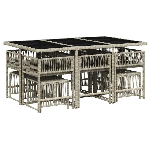 Ensemble à manger de jardin 11pcs avec coussins gris poly rotin