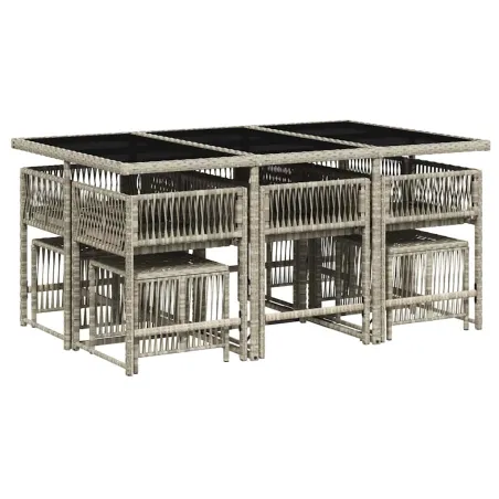 Ensemble à manger de jardin 11pcs avec coussins gris poly rotin