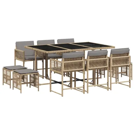 Ensemble à manger de jardin et coussins 11 pcs mélange beige 2