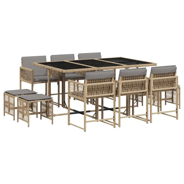 Ensemble à manger de jardin et coussins 11 pcs mélange beige