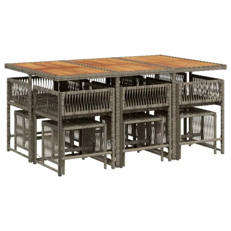 Ensemble à manger de jardin 11pcs avec coussins gris poly rotin