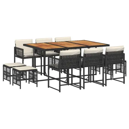 Ensemble à manger de jardin 11 pcs coussins noir résine tressée
