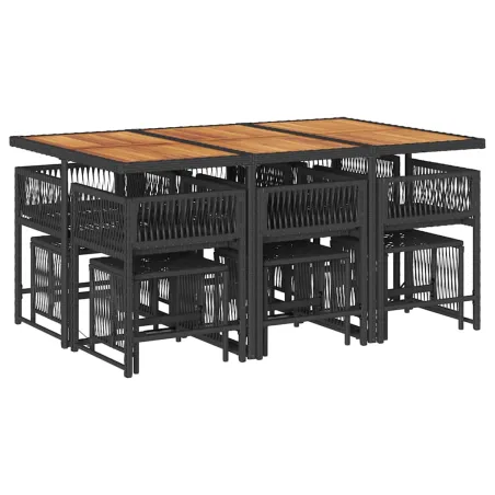 Ensemble à manger de jardin 11 pcs coussins noir résine tressée