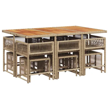 Ensemble à manger de jardin et coussins 11 pcs beige poly rotin