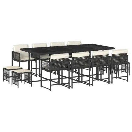 Ensemble à manger de jardin 13 pcs coussins noir résine tressée 2
