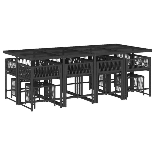 Ensemble à manger de jardin 13 pcs coussins noir résine tressée