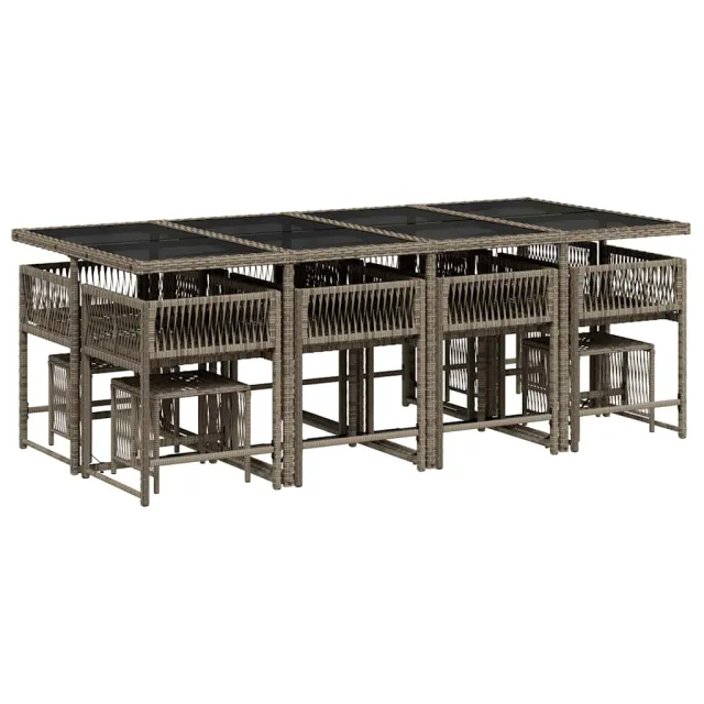 Ensemble à manger de jardin coussins 13 pcs gris résine tressée