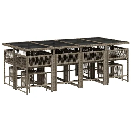 Ensemble à manger de jardin coussins 13 pcs gris résine tressée