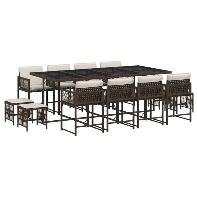 Ensemble à manger de jardin avec coussins 13 pcs marron rotin