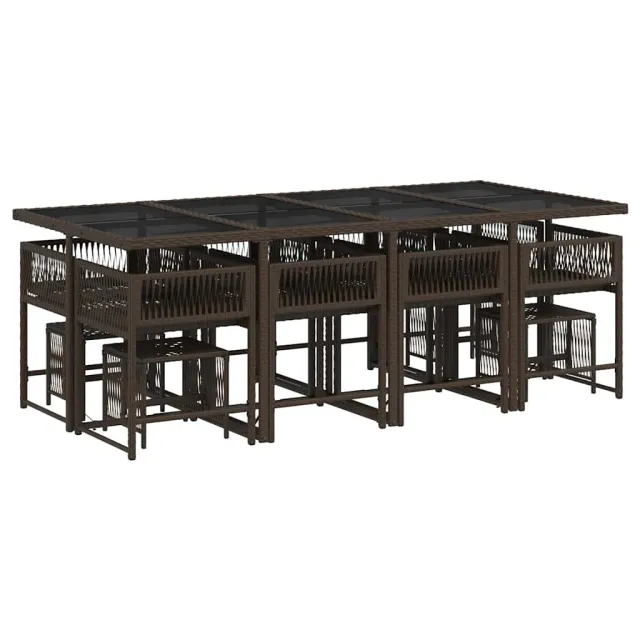 Ensemble à manger de jardin avec coussins 13 pcs marron rotin