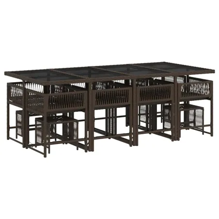 Ensemble à manger de jardin avec coussins 13 pcs marron rotin