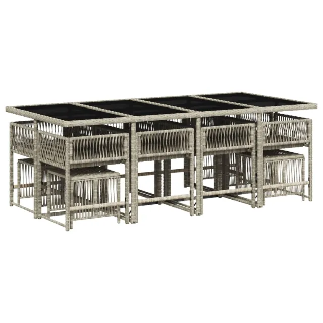 Ensemble à manger de jardin et coussins 13 pcs gris clair rotin