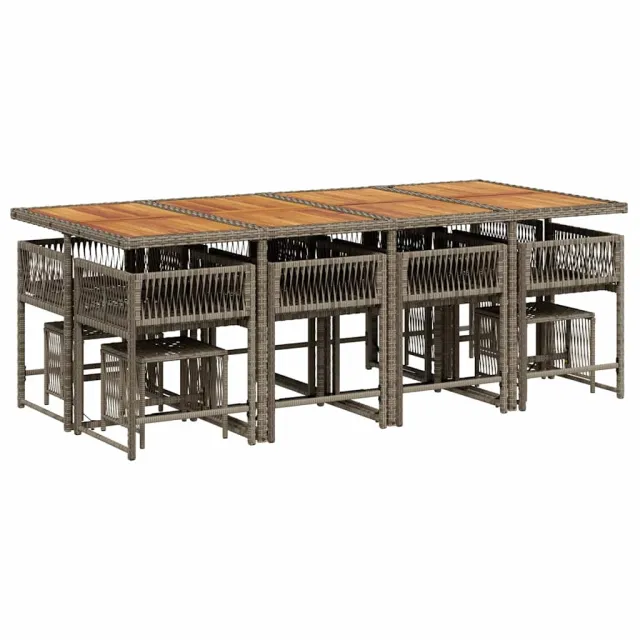 Ensemble à manger de jardin coussins 13 pcs gris résine tressée