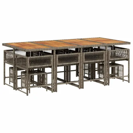 Ensemble à manger de jardin coussins 13 pcs gris résine tressée