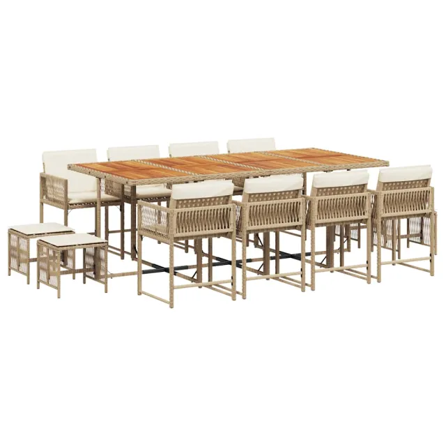 Ensemble à manger de jardin et coussins 13 pcs beige