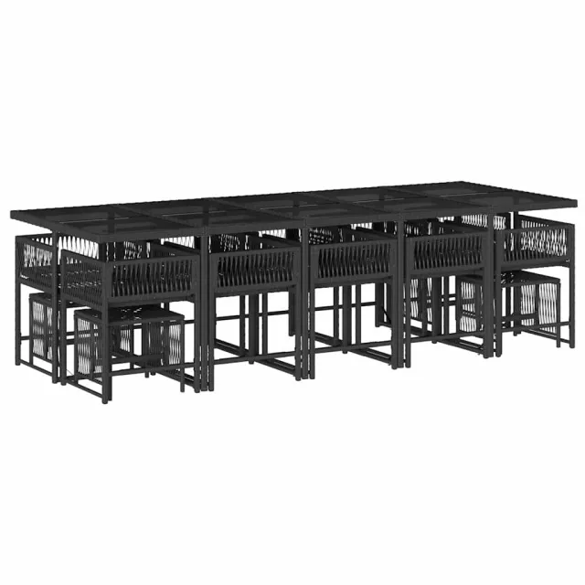 Ensemble à manger de jardin 15 pcs coussins noir résine tressée