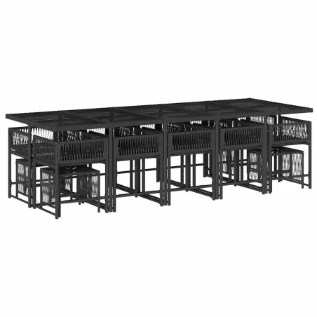 Ensemble à manger de jardin 15 pcs coussins noir résine tressée