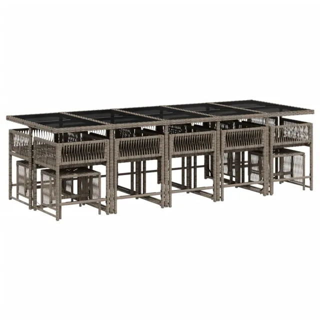 Ensemble à manger de jardin 15 pcs coussins gris résine tressée