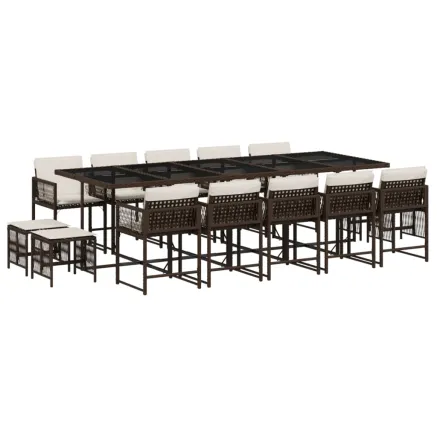 Ensemble à manger de jardin avec coussins 15 pcs marron rotin 2