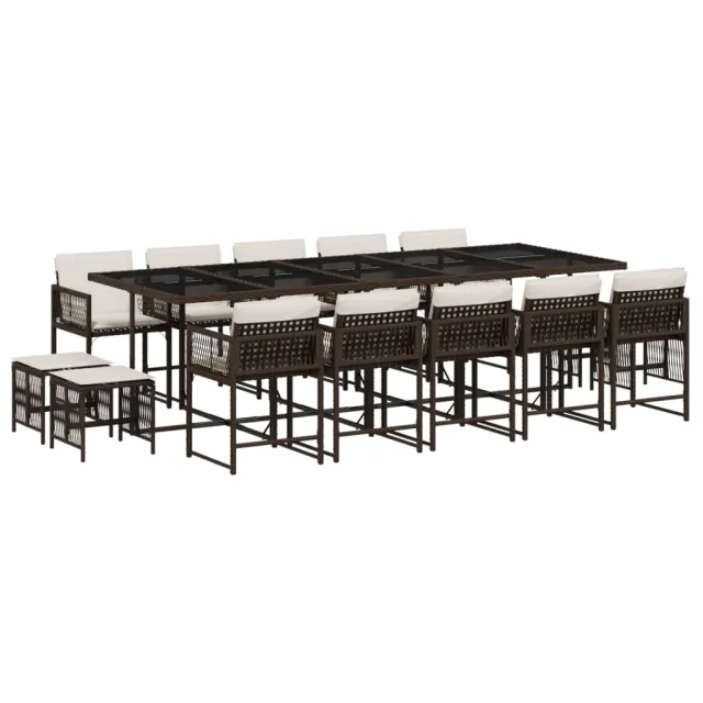 Ensemble à manger de jardin avec coussins 15 pcs marron rotin