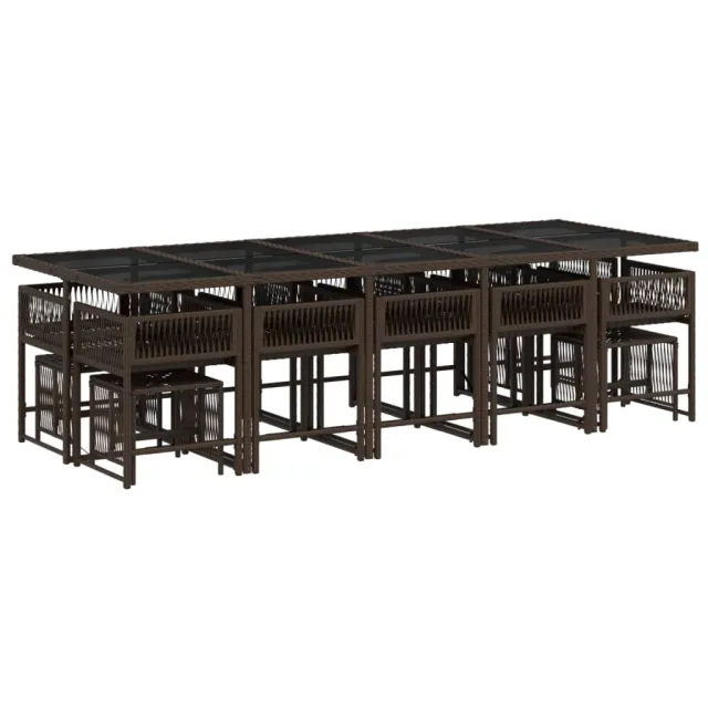 Ensemble à manger de jardin avec coussins 15 pcs marron rotin