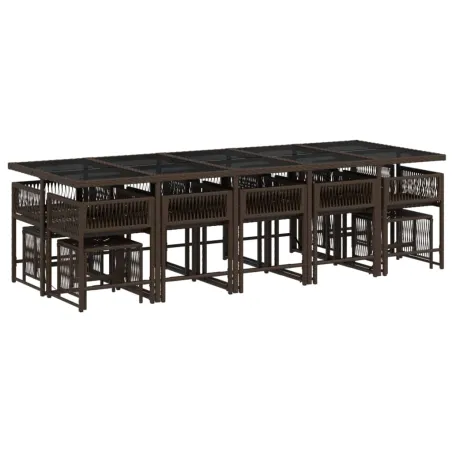 Ensemble à manger de jardin avec coussins 15 pcs marron rotin