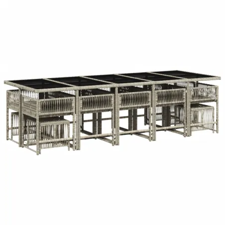 Ensemble à manger de jardin et coussins 15 pcs gris clair rotin