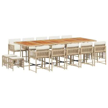 Ensemble à manger de jardin et coussins 15 pcs beige