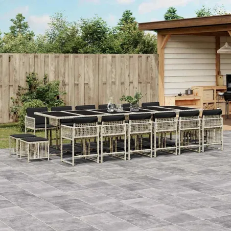 Ensemble à manger de jardin et coussins 17 pcs gris clair rotin