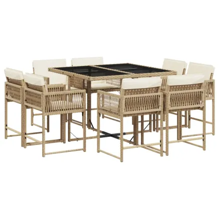 Ensemble à manger de jardin et coussins 9 pcs beige Poly rotin 2