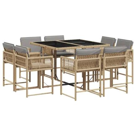 Ensemble à manger de jardin et coussins 9 pcs mélange beige 2