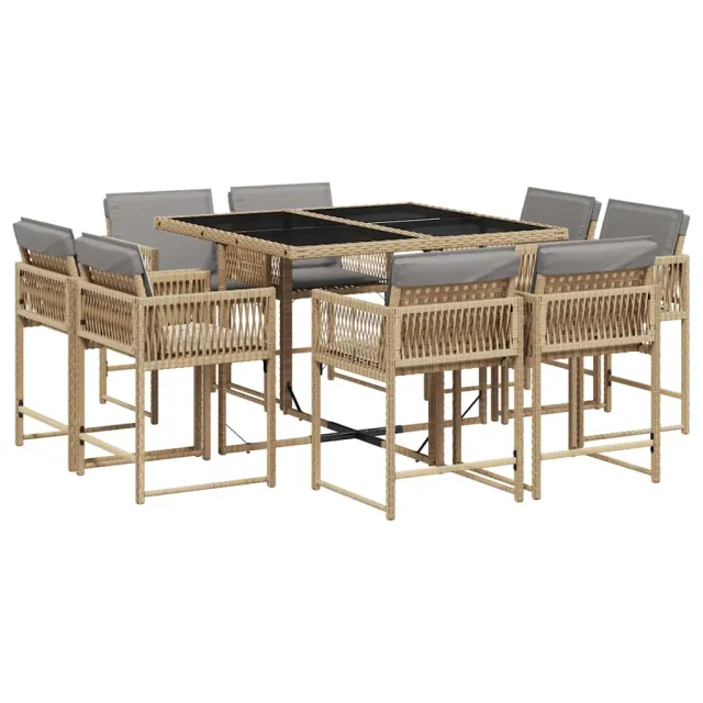 Ensemble à manger de jardin et coussins 9 pcs mélange beige