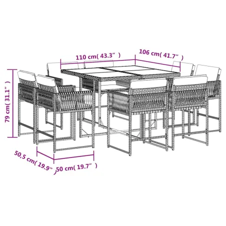 Ensemble à manger de jardin et coussins 9 pcs mélange beige