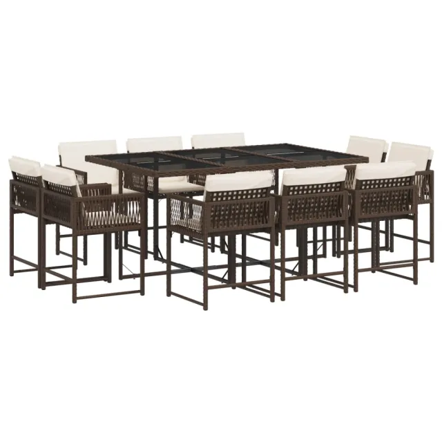 Ensemble à manger de jardin et coussins 11 pcs marron rotin