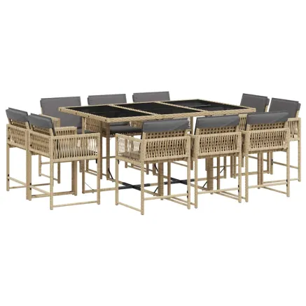 Ensemble à manger de jardin et coussins 11 pcs mélange beige 2
