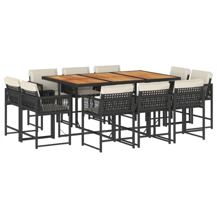 Ensemble à manger de jardin 11 pcs coussins noir résine tressée 2